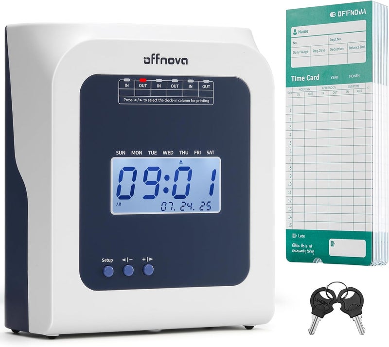 OFFNOVA Thermal Time Clock for Employees Small Business, No Ink Ribbons or Network Needed, in/Out Time Attendance Machine with 50 Time Cards, White - Image 1